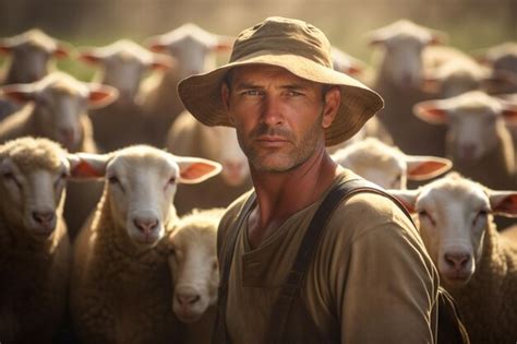 Premium AI Image | male farmer on sheep farm in the daytime with ...