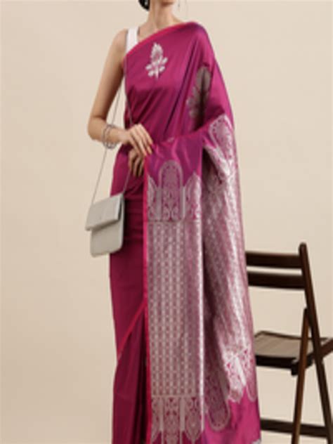 Buy Sangam Prints Pink And Silver Ethnic Motifs Zari Pure Silk Saree