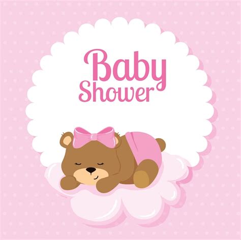 Tarjeta De Baby Shower Con Lindo Oso Y Nube Vector Premium