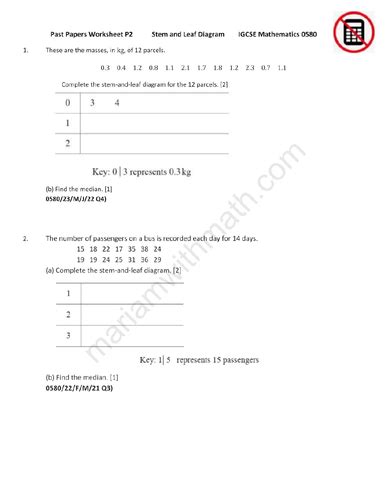 Stem And Leaf Diagram Igcse Mathematics 0580 Past Papers Worksheet Teaching Resources