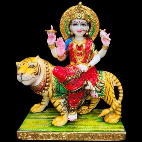 Mukticolour Painted Marble Durga Mata Statue For Worship Size 1 12