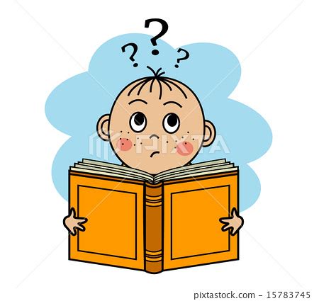 Cartoon Boy Reading A Book And Can Not Understand Stock Illustration