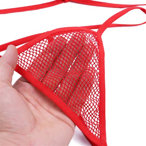 Womens Sheer Micro Mini Lingerie Set Halter Self Tie Bra Top With G String Thong EBay
