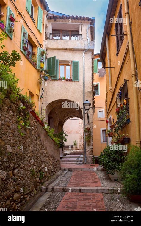 Colorful Cosy Street And Houses In The Old Town Of Menton French