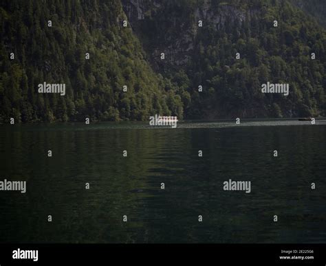 Panorama View Of Electric Boat Ship Vessel Transportation On Alpine