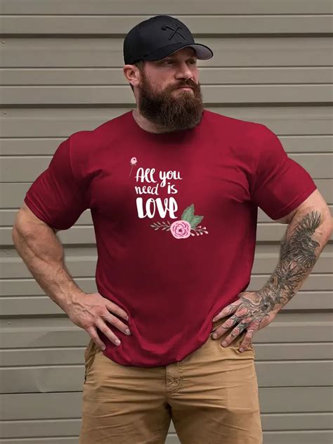 Plus Size Mens Flowers Letters Graphic Print T Shirt Temu Canada