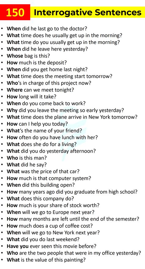 150 Interrogative Example Sentences In English Artofit