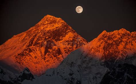 Peak Everest On A Sunset In A Full Moon Stock Photo Image Of