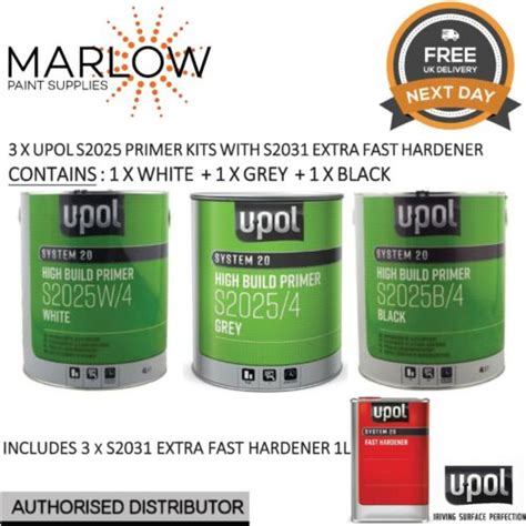 3 X Upol S2025 High Build 2k Primer W S2031 Hardener 5l Kit White Grey Black Ebay