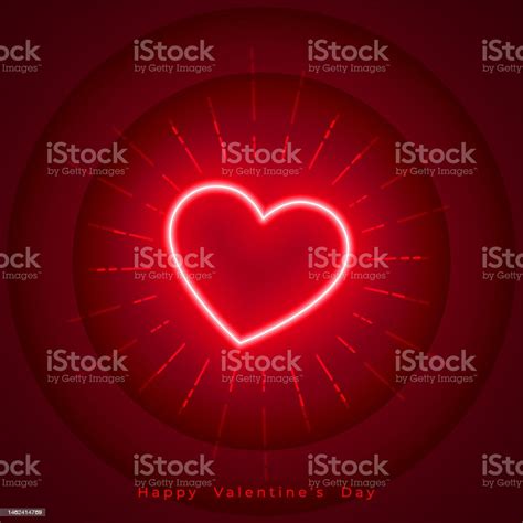 Glowing Red Neon Heart Valentines Day Celebration Background Stock Illustration Download Image