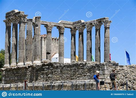 The Roman Temple Temple Of Diana In The City Of Evora In Portugal In