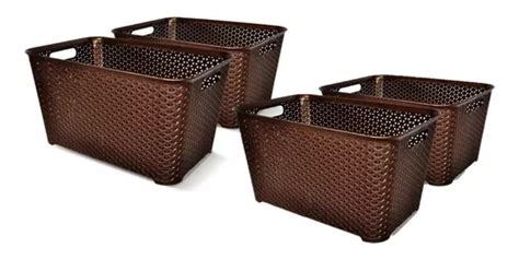 Canastos Organizador Plastico Rattan Cesto Mediano X Colombraro