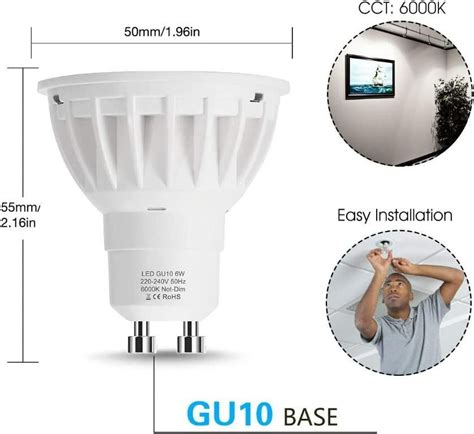 1550 Lohas Gu10 Led Bulbs Day White 6000k 6w Equivalent To 50w