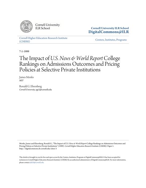 Pdf The Impact Of Us News And World Report College Rankings On