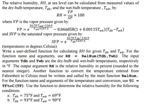 Relative Humidity Formula