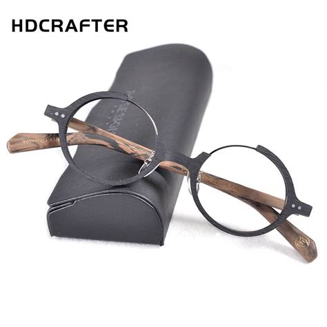 Hdcrafter Round Wood Metal Frame Eyeglasses Fuzweb