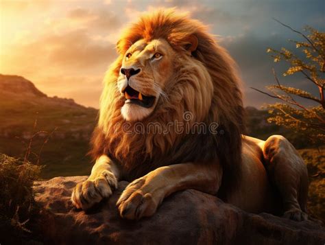 Ai Generated Illustration Wildlife Concept Of Lion King Stock