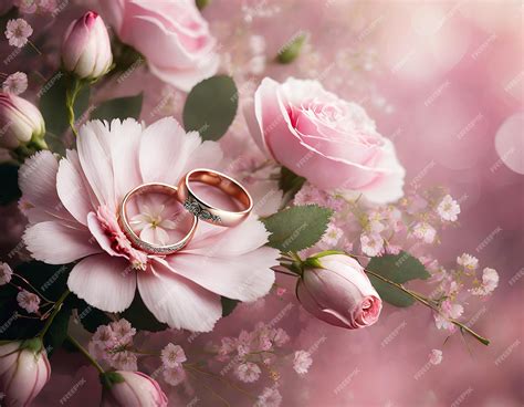 Premium Photo | Pink floral background with flowers and wedding rings