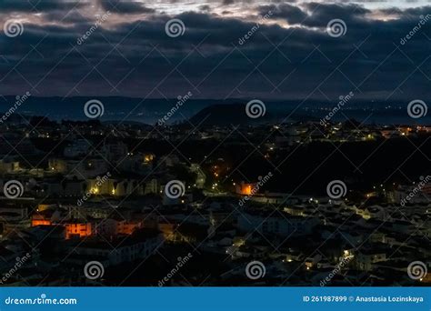 View of the Illuminated Streets of Nazare from the Lighthouse Stock ...