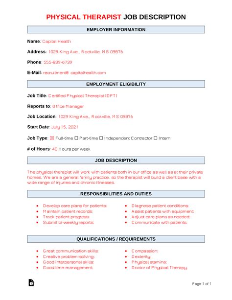 Free Physical Therapist Job Description Template | Sample - PDF | Word ...