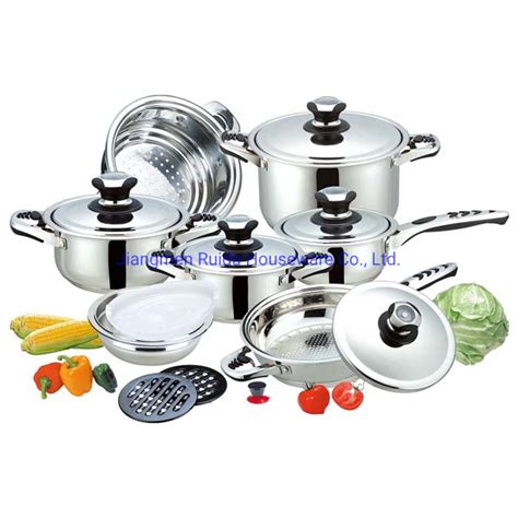 16PCS Hot Sell Fry Pan Set Olla Cooking Pot Stainless Steel Couscous