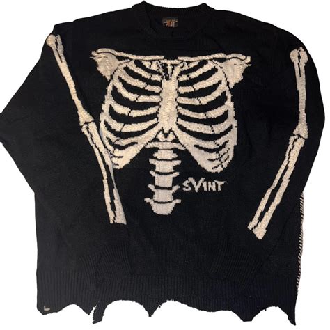 Medium Saint Mxxxxxx X Vlone Bone Knit Sweater Depop