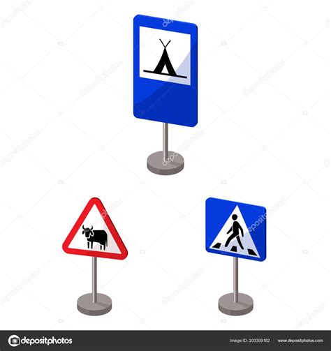 Different Types Of Road Signs Cartoon Icons In Set Collection For