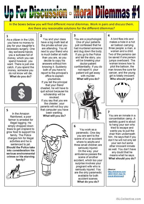 Up For Discussion - Moral Dilemmas #…: English ESL worksheets pdf & doc