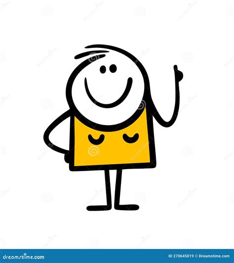 Funny Cartoon Female Stickman with Rising Up Hand and Pointing Finger. Stock Vector ...