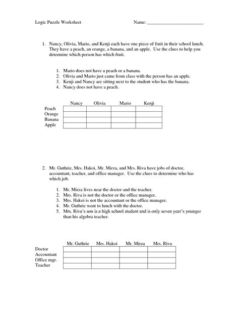 Logical Reasoning Worksheets Th Grade Free Pdf At Worksheeto