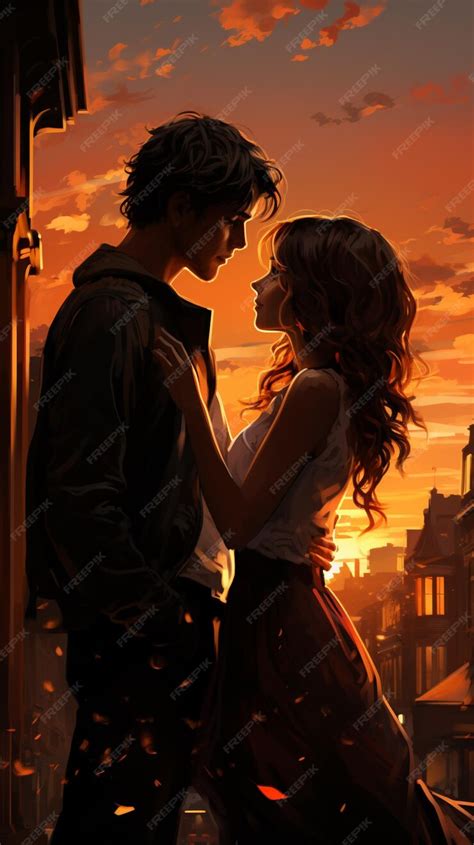 Anime couple in front of sunset generative ai | Premium AI-generated image