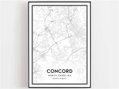 Concord Map Print Concord Map Poster Wall Art Nc City Map Etsy