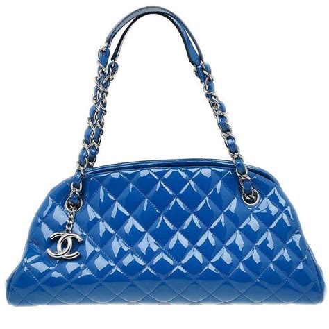 chanel blue quilted patent medium  mademoiselle bowling bag  stdibs