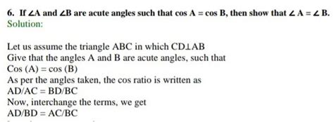 If A And B Are Acute Angles Such That Cosa Cosb Then Show That A