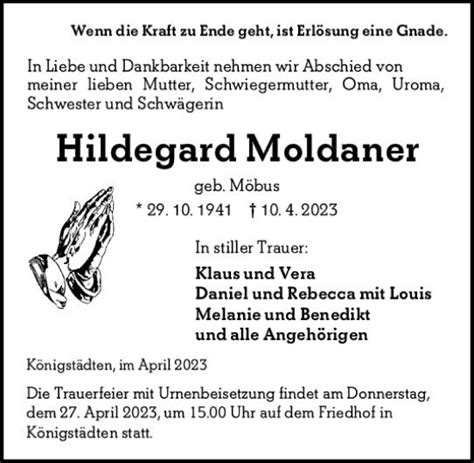 Traueranzeigen Von Hildegard Moldaner Vrm Trauerde