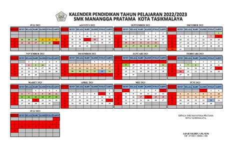 Kalender Pendidikan 2022 2023 SMK MANANGGA PRATAMA