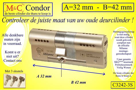 M C Condor High Security Deurcilinder SKG 32x42 Mm Met 3