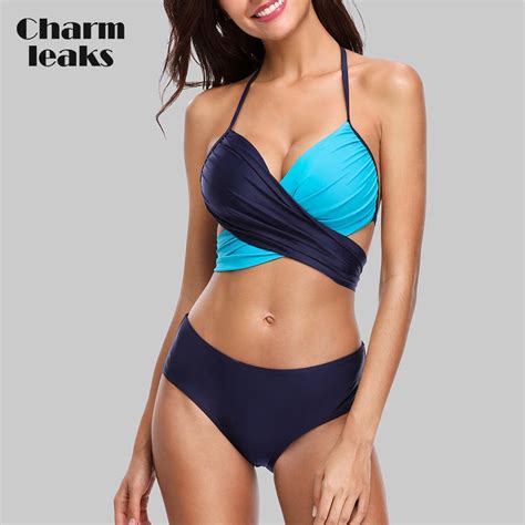 Buy Charmleaks Women Bikini Set Halter Swimwear Solid Color Swimsuit