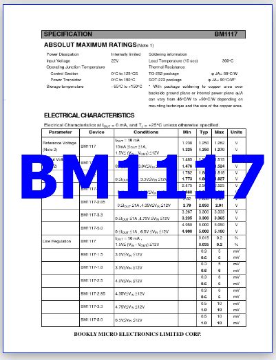 BM1117 PDF - Adjustable and Fixed Voltage Regulator