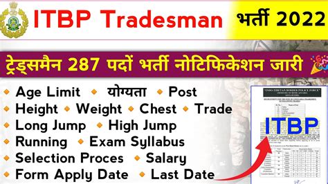 Itbp Tradesman Vacancy Itbp Age Limit Height Post Syllabus