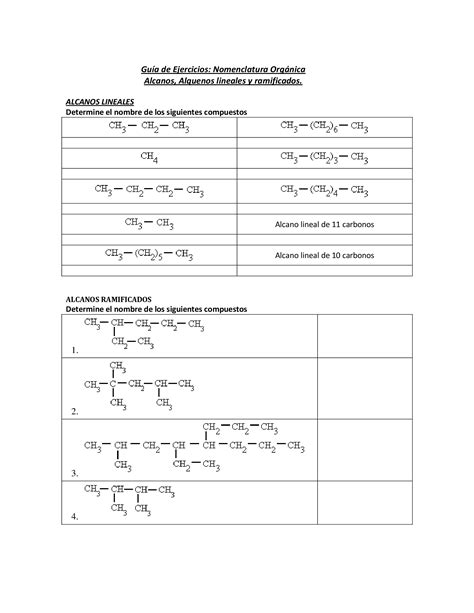 PDF Guía de Ejercicios Nomenclatura Orgánica Alcanos PDF