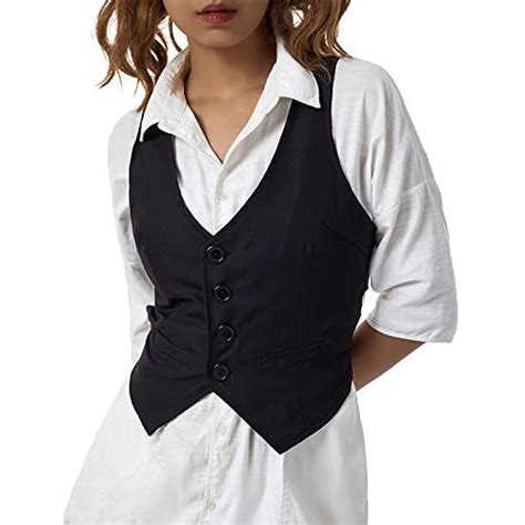 Gulirifei Women V Neck Sleeveless Waistcoat Vintage Button Down