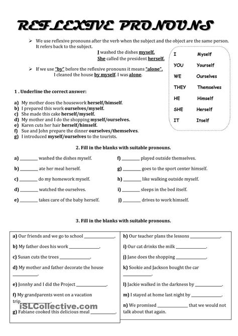 Reflexive And Intensive Pronouns Worksheets