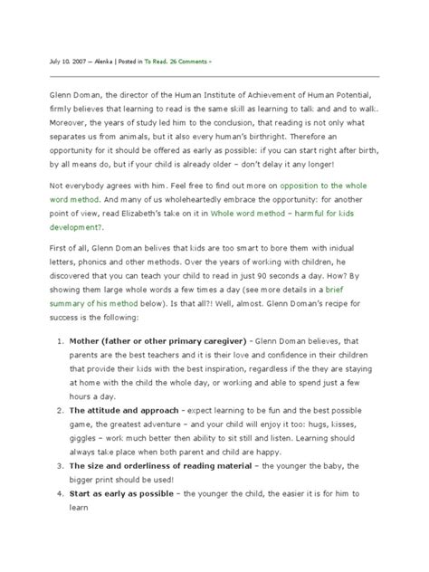 Glen Doman | Download Free PDF | Reading (Process) | Infants