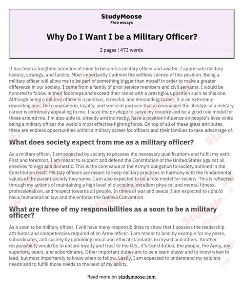 Why Do I Want I Be A Military Officer Free Essay Example