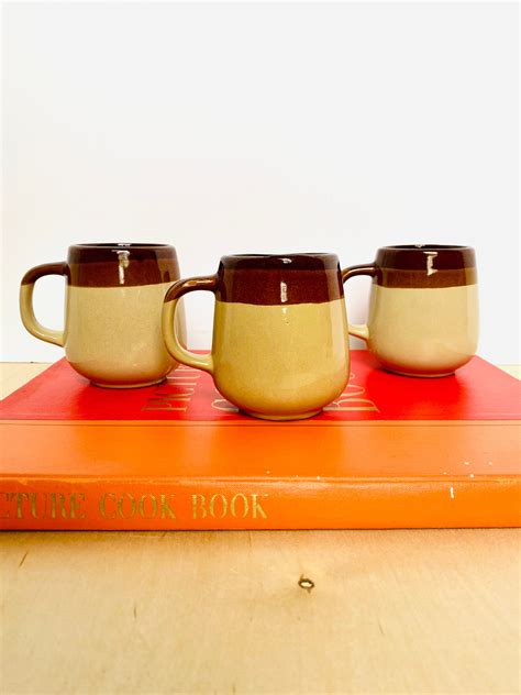 Vintage Glazed Stoneware Coffee Mugs Made In Taiwan