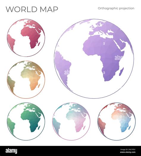 Low Poly World Map Set Orthographic Projection Collection Of The