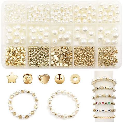 Pcs Box Golden Star Heart Round Ccb Spacer Beads With Abs Imitation