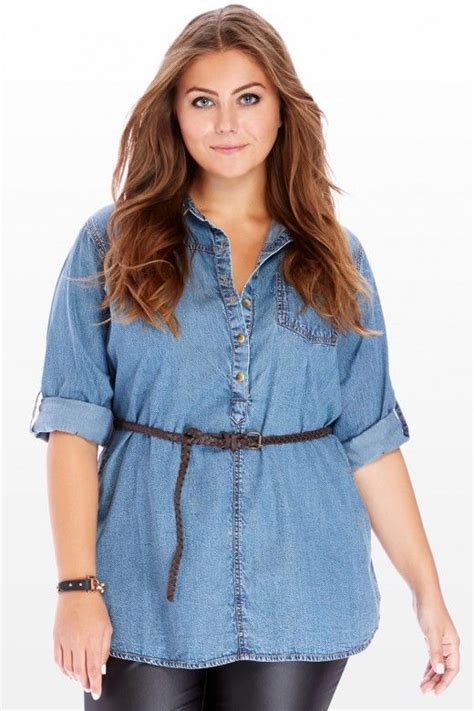 Plus Size Annex Belted Denim Tunic Fashion To Figure Denim Tunic Plus Size Tops