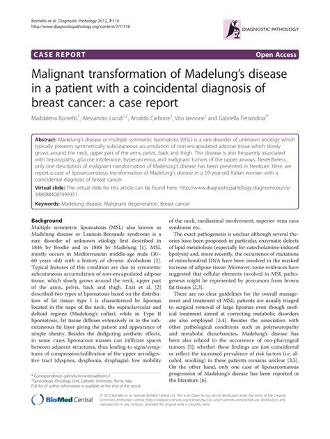 (PDF) Malignant transformation of Madelung's disease in a patient with a coincidental diagnosis ...